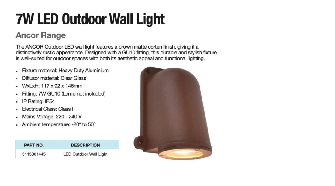 LUTEC Ancor range: 7W LED Outdoor Wall Light